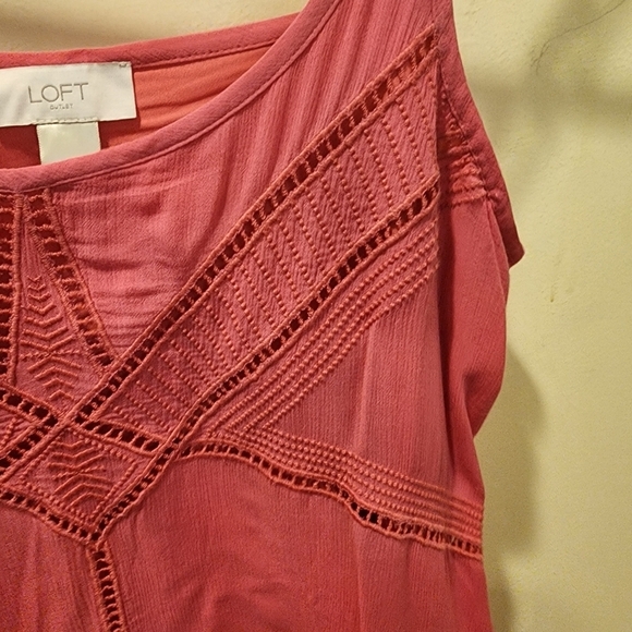 LOFT pink Strappy Embroidered Short dress size M - Picture 3 of 12
